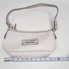 GUESS Light Gray Logo Shoulder Bag Silver Hardware Zip Closure