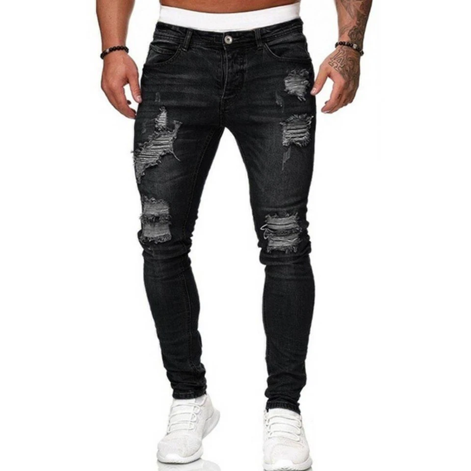Mens Ripped Skinny Jeans Stretch Distressed Denim Pants Casual Slim Fit Trousers - image 3 of 4