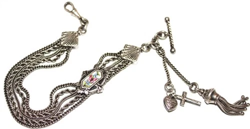 Victorian or Edwardian Albertina bracelet sterling silver mark watch chain #224