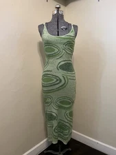 House Of Sunny Size 6 Medium Hockney Bodycon Midi Groovy Green & Fuzzy