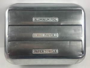 Vtg Kitchen Art Deco Aluminum Foil | Wax Paper | Paper Towel Dispenser Storage W