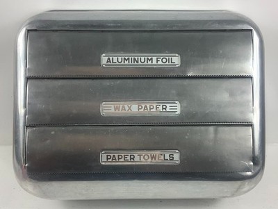Vtg Kitchen Art Deco Aluminum Foil | Wax Paper | Paper Towel Dispenser Storage W