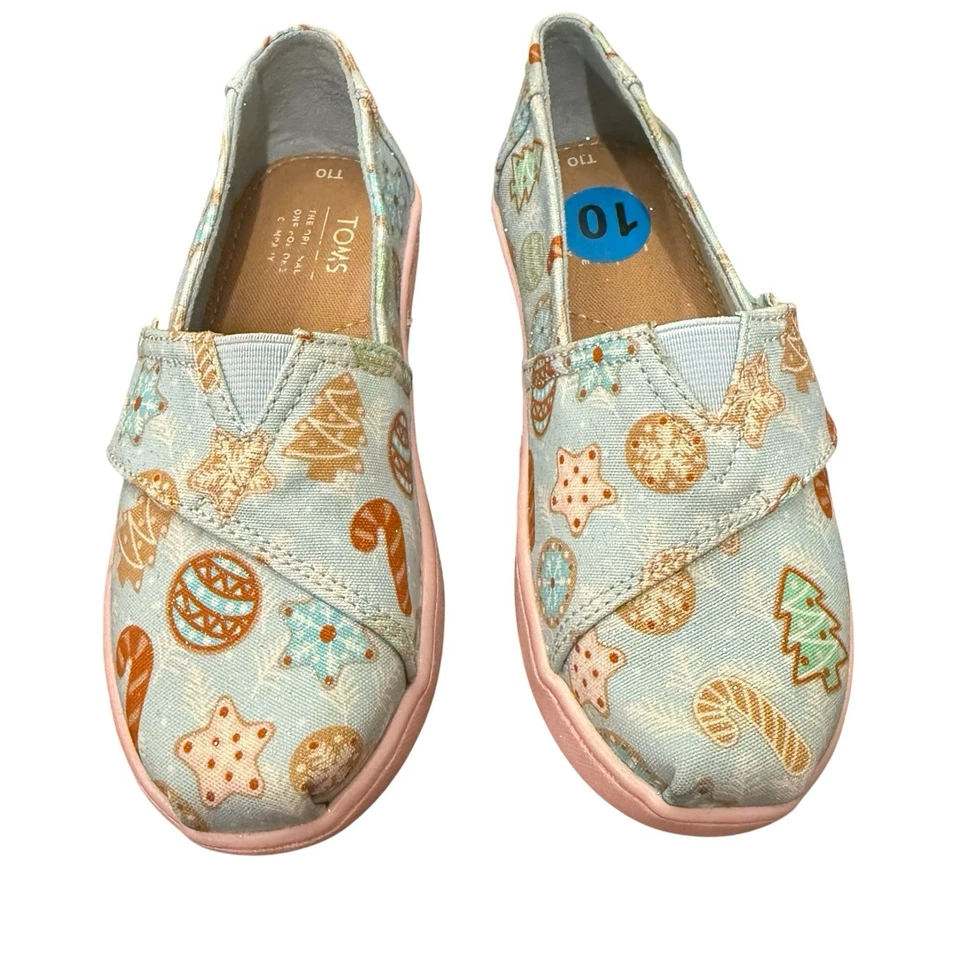 Zapatos Toms Niña Pequeña Talla 10 Pequeños Clásicos Galleta de Azúcar Estampado de Navidad Azul Foto 3 de 4