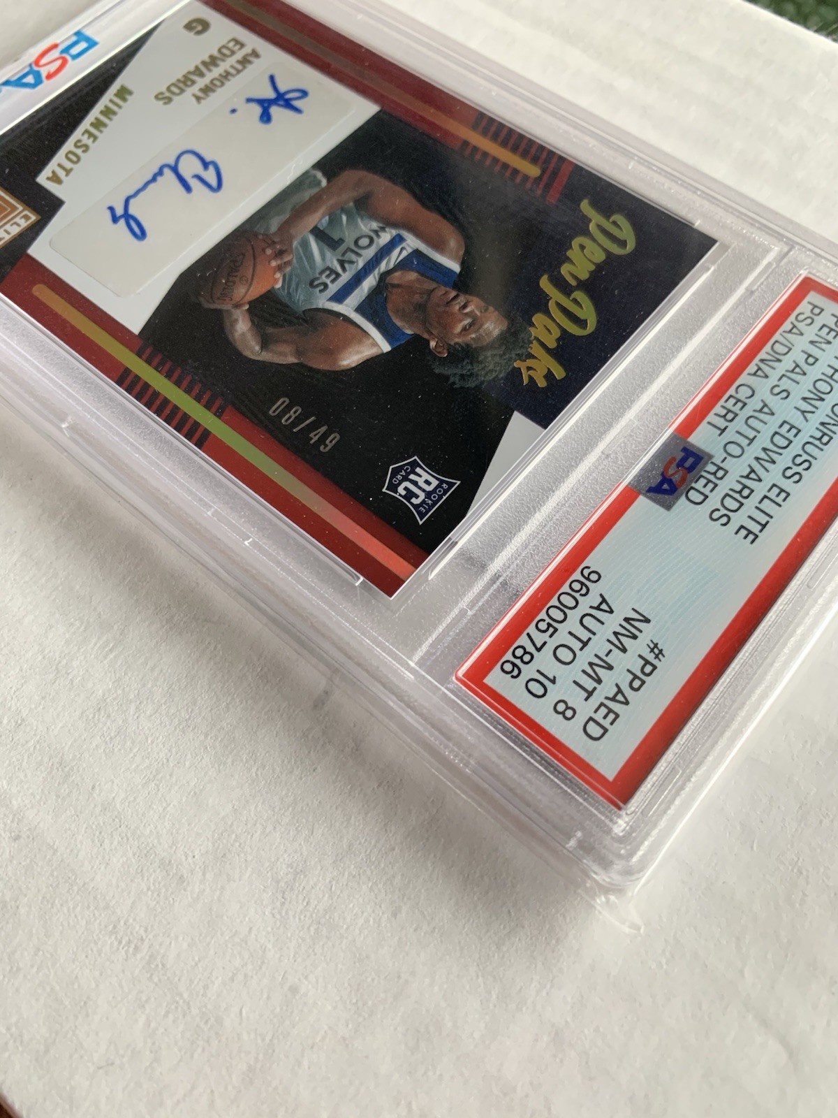 Anthony Edwards 2020 Panini Elite Pen Pals Rookie Auto 08/49 PSA 8 10 view 6
