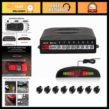 8 Parking Sensors Car Reverse Radar System, LED Display  Sound Alert, Black