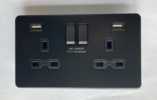 Knightsbridge 13A 2G Switched Socket with 2x USB Charger-Matt Black (SFR9224MBB)