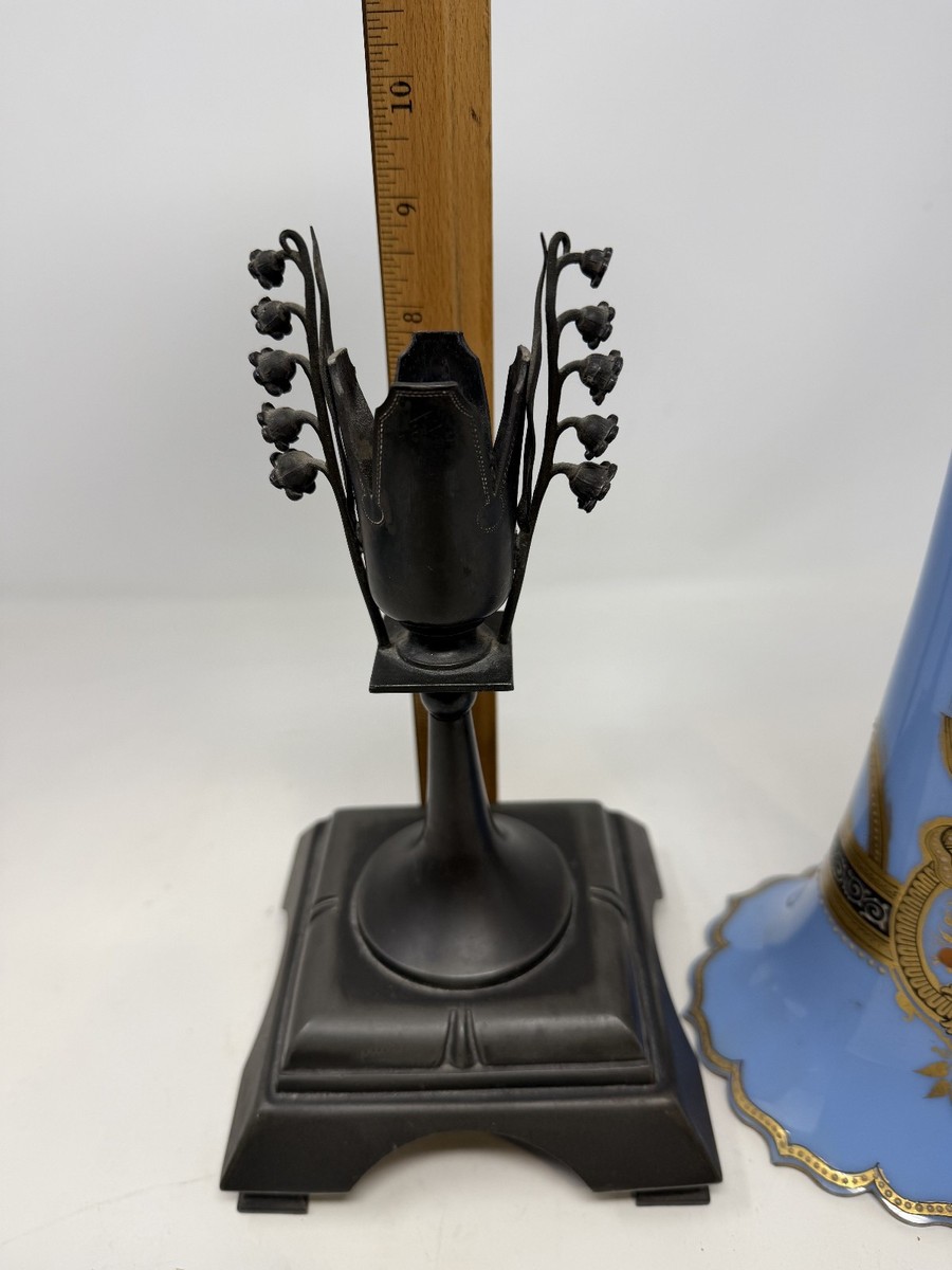 Antique 19th Century French Blue Opaline Glass Vase with Gold