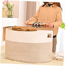 Extra Large Blanket Basket for Living Room, 25  x16  x16  Off White  Brown