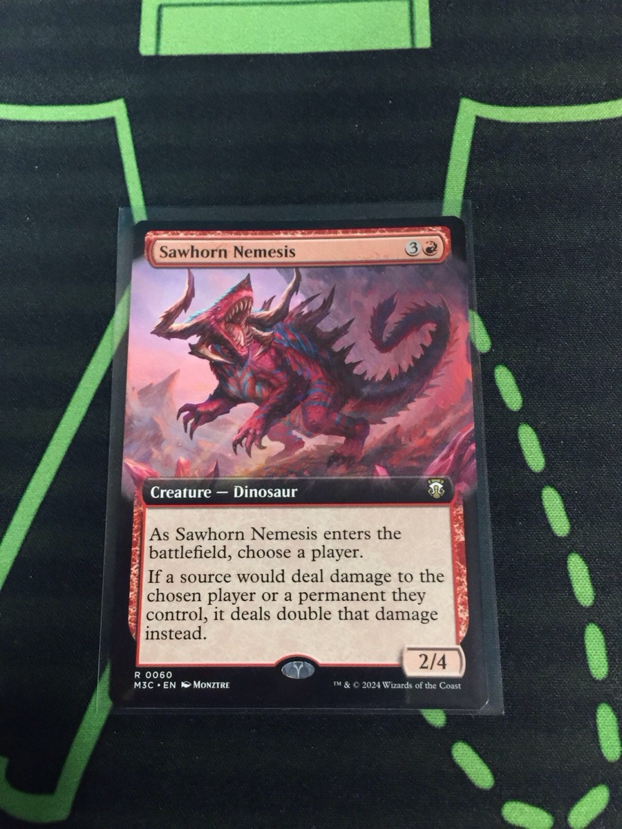 MTG Magic The Gathering Sawhorn Nemesis Ext Art Red Dinosaur