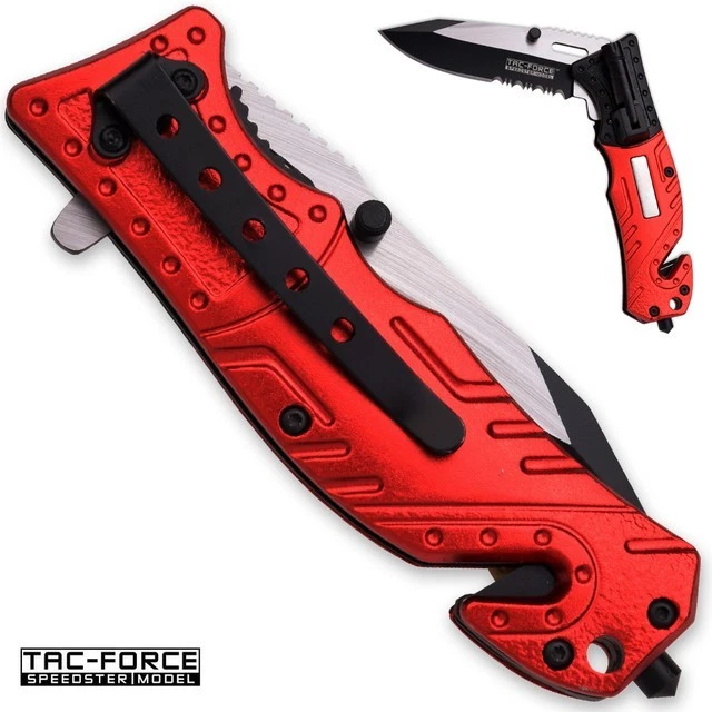 TAC-FORCEFirefighter Rescue Assisted Red Open LED Tactical Rescue Pocket Knife - Image 2 of 4