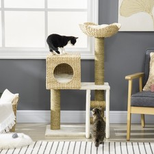 Cattail Weave Cat Tree for Indoor Cats Kitty Tower with Rattan Cat Condo