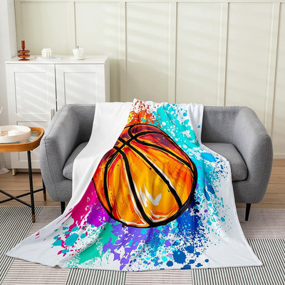 Basketball Fleece Throw Blanket Colorful Tie-Dye Flannel Blanket Sports  Bed Bla
