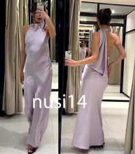 ZARA NEW WOMAN LONG SATIN HALTER DRESS LILAC XS-XXL 2747/332/629