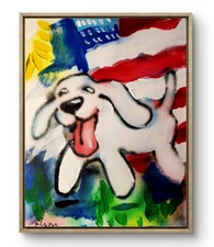 Original Art Patriot Dog 14x11 Street Art Style Abstract Painting on Canvas