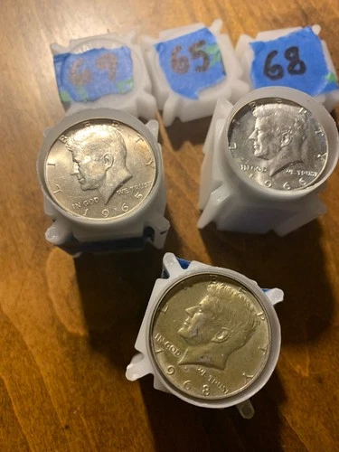 Lot Of 3 1965-1969 40% Silver Kennedy Half Dollars Rolls High Grade  BU/AU Mixed