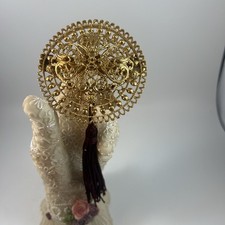 VTG GoldTone Round Filigree With Tassel France Hair Barrette