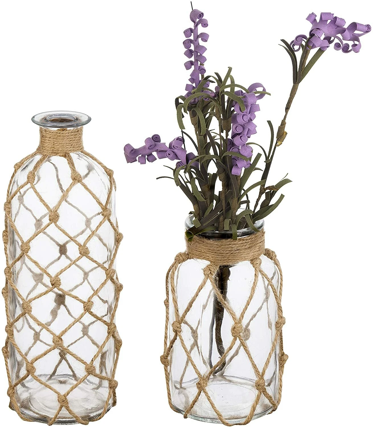 Coastal Style Decorative Glass Bottles / Flower Vases w/ Rope Wrapping, Set of 2
Opens in a new wind