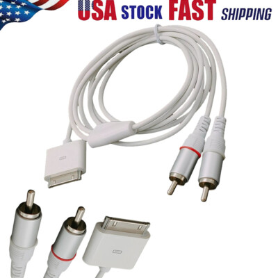 1.5meter 5feet Dock Connector to 2RCA Audio Cable for iPod iPhone 4 USA