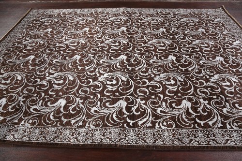 Wool/ Silk Vegetable Dye Versace Design Area Rug Handmade DARK BROWN Silver 8x10 - Picture 13 of 19
