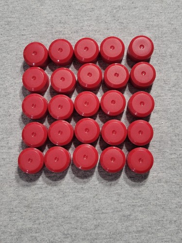 25 Red Plastic Miniature Mini Bottle Caps 7/8" Diameter 1/2" Tall For Crafts