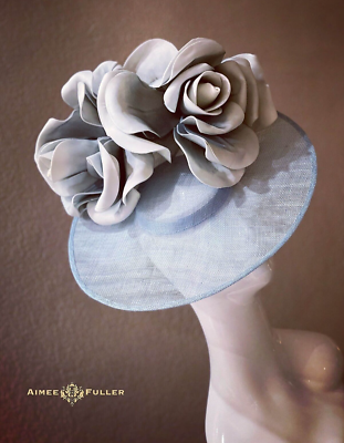 Kentucky Derby Hat Light Blue Gray Cornflower Fascinator  display picture 2