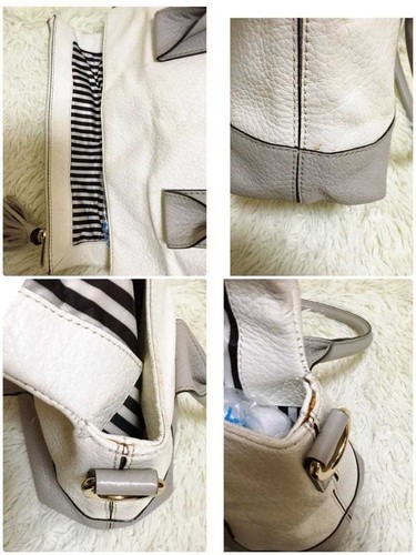 katespade new york handbag tote business leather white x gray USED FROM JAPAN - Picture 6 of 9