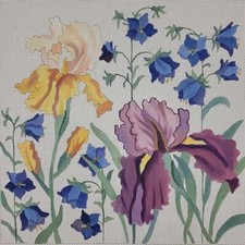 Handpainted Needlepoint Canvas Floral Lily Bluebell Iris Julie Thompson HP NOS