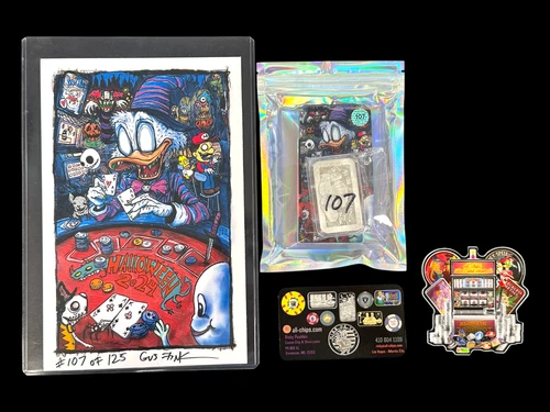 All-Chips + Gus Fink Halloween 2024 1 oz .999 Proof Silver Bar #107/125 + Print