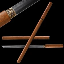 Shirasaya Straight Sword Wakizashi Samurai Katana T10 Steel Clay Tempered Ninja