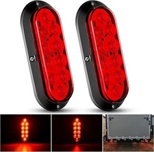 6" Oval Red LED Trailer Tail Lights 2PCS, 10 LEDs, Waterproof for Truck