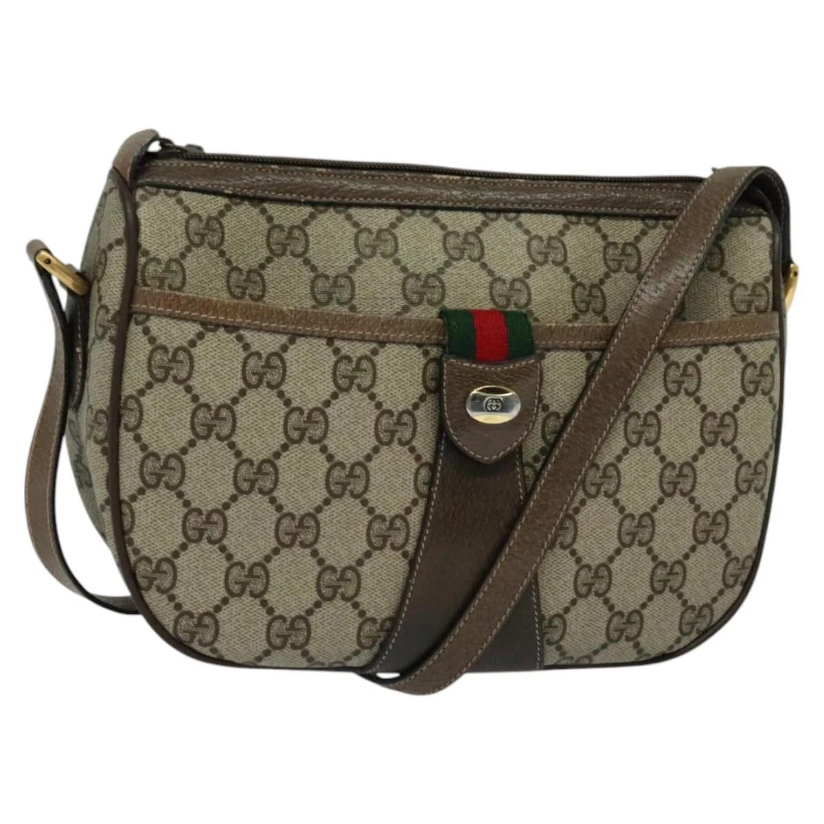 Sac à bandoulière GUCCI GG Supreme Web Sherry Line PVC beige or authentique BD1372