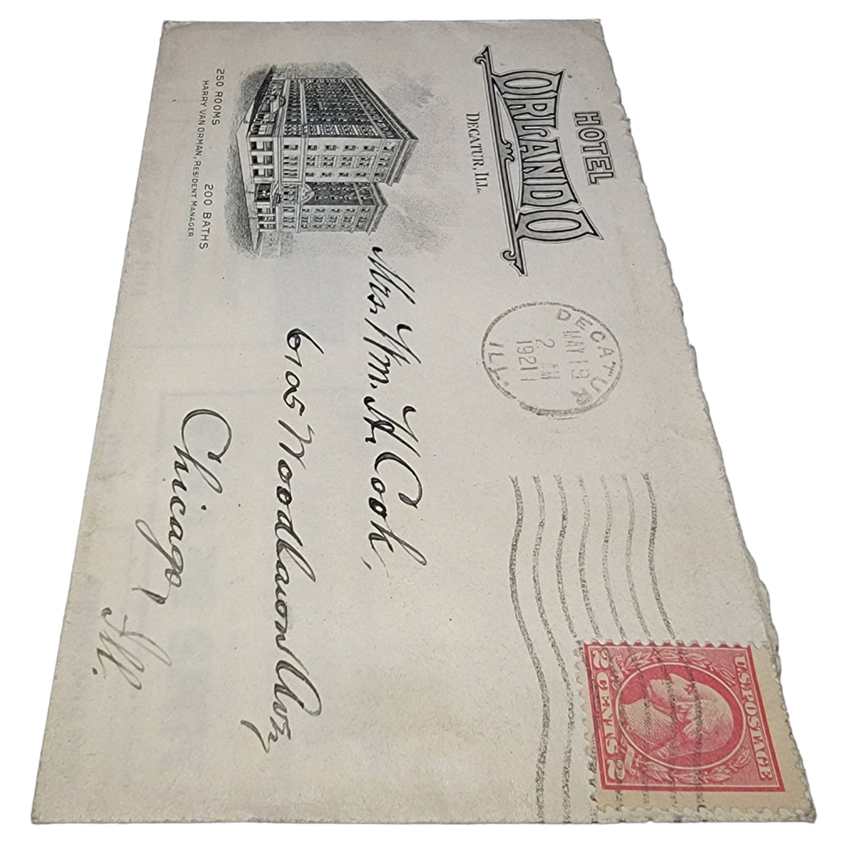 Original Old Vintage Hotel Mailing Envelope Hotel Orlando Decatur