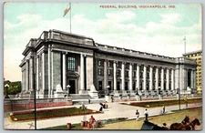 c1908 Horse Carriage Federal Building Indianapolis Indiana ANTIQUE Postcard 3228