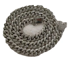 12MM Silver Diamond Necklace Iced Out Cuban Link Chain 24 Inch high Roller Vegas