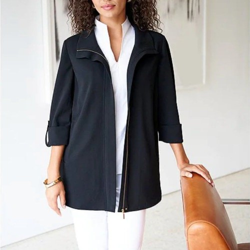 MING WANG Black Snap Detail Zip-up Deco 