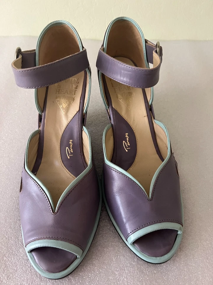 ZAPATOS RECORTADOS JOHN FLUEVOG 10 PINUPS: MS MAY WEDGE PUMPS TACÓN 3,5" púrpura/azul Foto 4 de 4