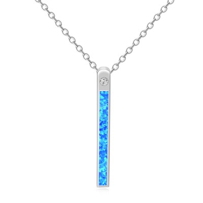 Hawaii Beach Blue Fire Opal  Longstrip Necklace Silver Filled For Women Girls