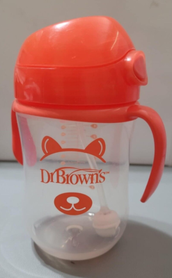 Dr. Brown's Milestones Narrow Sippy Straw Bottle With 100% Silicone Handles, 8oz