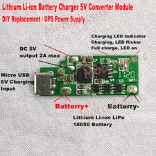 Lithium Li-ion Battery Micro USB Charger Module DC 5V Converter UPS Power Supply