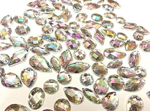 CraftbuddyUS 160 AB Clear Faceted Acrylic Sew On Diamante Crystal  Rhinestone Gem