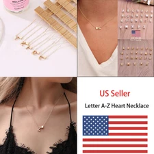 US Charm Heart Letter Initial A-Z Alphabet Pendant Chain Necklace Christmas Gift