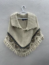 Costa Blanca Collection Womens Poncho Size Small Brown Knit Fringe
