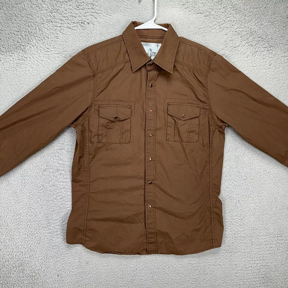 Fossil Pearl Snap Western Shirt Adult XL Brown Button Up Flap Pockets Casual Men - Image 2 of 4