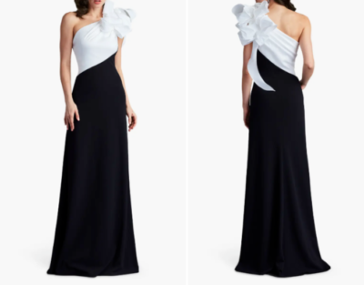 TADASHI SHOJI Korra ワンショルダーコントラスト ガウン ドレス TADASHI SHOJI Black Ivory 3D Floral One Shoulder Korra Gown