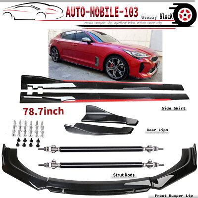 Glossy Black Front Bumper Lip Spoiler Side Skirt Rear Lip For Kia Stinger 18-22