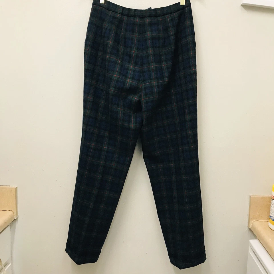 Pantalones de vestir de pierna recta de lana a cuadros azul verde Pendleton de colección para mujer talla 12 EE. UU. Foto 3 de 4