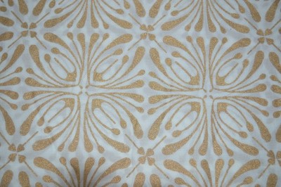 NO TARRIF CHARGES 100% ZK_276 Hand Block 100%Cotton 15 Yard Fabric White & Gold