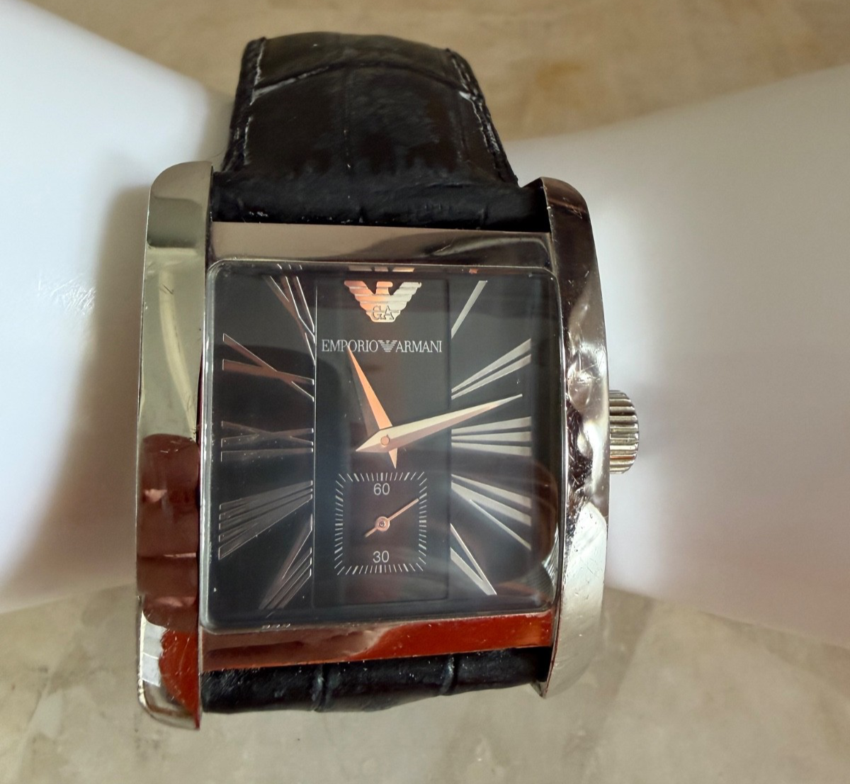 Emporio Armani AR-0180 Classic Rectangular Watch Black Dial New 