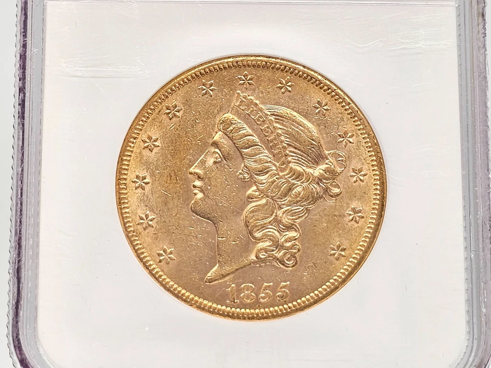 1855 NGC AU58 $20 Gold Liberty **Oro Pre-Guerra Civil** 26-006 Foto 2 de 4
