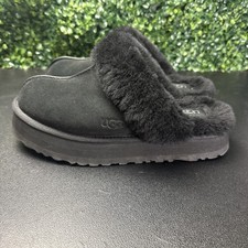 UGG Disquette Slippers Women's Size 10 Black Platform Shearling Suede Slip On
